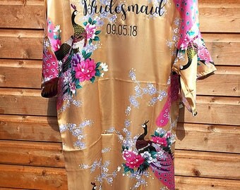 Bridesmaid Personalised Robe, Personalised Floral Robe, Bridal Party Robe, Bridesmaid Dressing Gown, Maid Of Honour Robe, Floral Robe, Satin