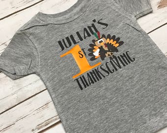 Baby's First Thanksgiving Outfit Personalized First Thanksgiving Shirt Gray Turkey Shirt Lil Turkey Baby Shirt My 1st Turkey Day 1st Gobble