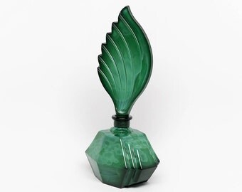 BOHEMIAN CZECH MALACHITE Perfume Bottles ~ Czech Perfume Bottles ~ Malachite Perfume Bottles ~ Bohemian Art Deco Malachite ~ Perfume Bottles