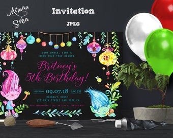 Trolls Invitation. Trolls Birthday. Trolls Birthday Invitation. Trolls Party. Invitations.Trolls Party Theme. Trolls. Girls. DIY.