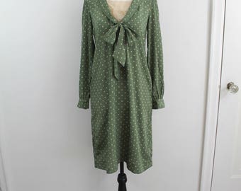 Speakeasy and Sweet Dress - 60s polka dot shift dress with antique lace and pussy bow neckline, small