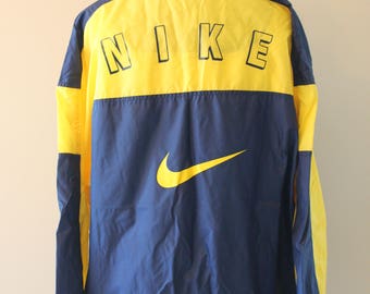 Nike Navy Blue and Yellow Sport Jacket / Coat / Windbreaker - Retro Style Vintage Clothing