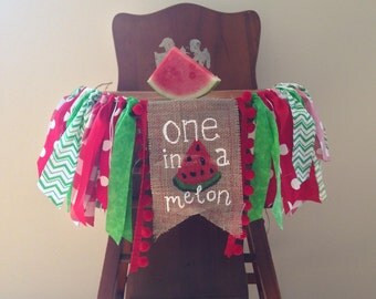 Red Watermelon First Birthday High Chair Banner/One in a Melon/Sweet to be One/Cake Smash/Photo Shoot Prop/Party Decor/Summer Theme/Girl