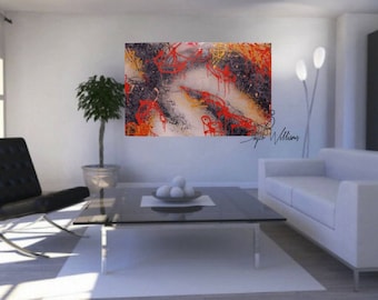 Raw Tune 30x48" Gallery wrapped, ready to hang canvas, original Abstract Painting with Epoxy Resin finish.