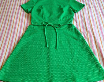 Vintage Green With White Polka Dots Short Sleeve Dolly Mod A-line 60s Twiggy Mini Dress