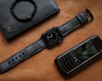 Artisan Watch Strap Handmade Black LV Strap L6 Fits Apple watch Series 1 Series 2, Nike+ version 38mm or 42mm