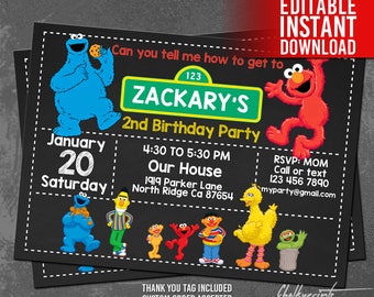 Sesame Street Invitation Instant Download, Sesame Street Birthday Invites, Sesame Street Thank You Tags, Sesame Street Birthday Party