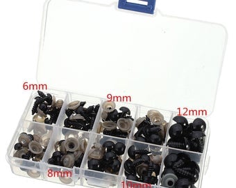 100pcs 6-12mm Black Plastic Safety Eyes For Teddy Bear Doll Puppet Crafts