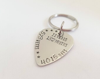 11TH Anniversary Keyring, Traditional Steel Wedding Gift, Personalized Anniversary Keychain, Personalised Initial Keyring, Couples Keyring