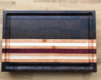 Large Walnut End-Grain Cutting Board with Purpleheart stripe