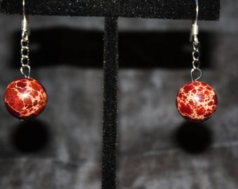 Large Red Spotted Agate Drop Earrings