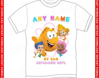 Burbuja lebistes cualquier nombre en transferencia burbuja lebistes cumpleaños chica hierro camisa de niña cumpleaños burbuja lebistes cumpleaños camiseta DIGITAL archivo