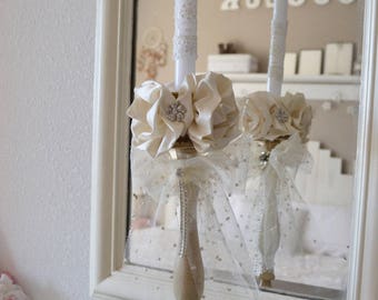 Shabby chic candle holder and these silk flowers