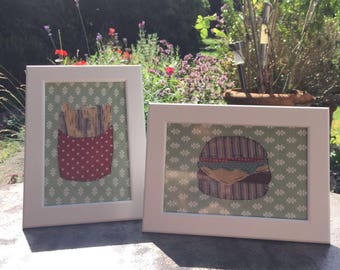 Burger and fries appliqué duo