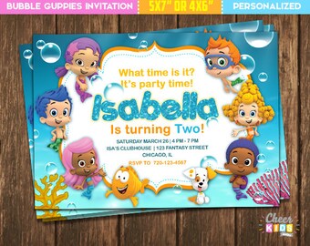 SALE!! Bubble Guppies Invitation, Bubble Guppies Invite, Digital Birthday Invitation for Children, Printable Card, Custom Invite - Cheer-01