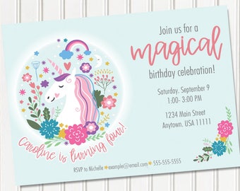 Unicorn Invitation, Unicorn Birthday Invitation, Magical Unicorn Invite