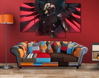 Overwatch Poster Black Mercy Canvas Wall Art Wall Decor Framed Wall Art Home Decoration Large Canvas