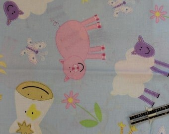 Animals Cow Sheep Pig Chicken flowers butterflies 100% cotton fabric 42-44" wide