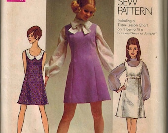 1969 Simplicity 8083 Retro Mod Dress Sewing Pattern Vintage Size 14 Different Trims