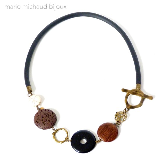 Short boho necklace,Short modern necklace,Short bold necklace,Bold necklace,Black brown necklace,Rubber necklace,Fall necklace,Fall jewelry