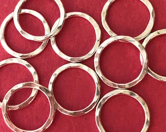 Six Sterling Silver Hammered Circles - 1/2 inch