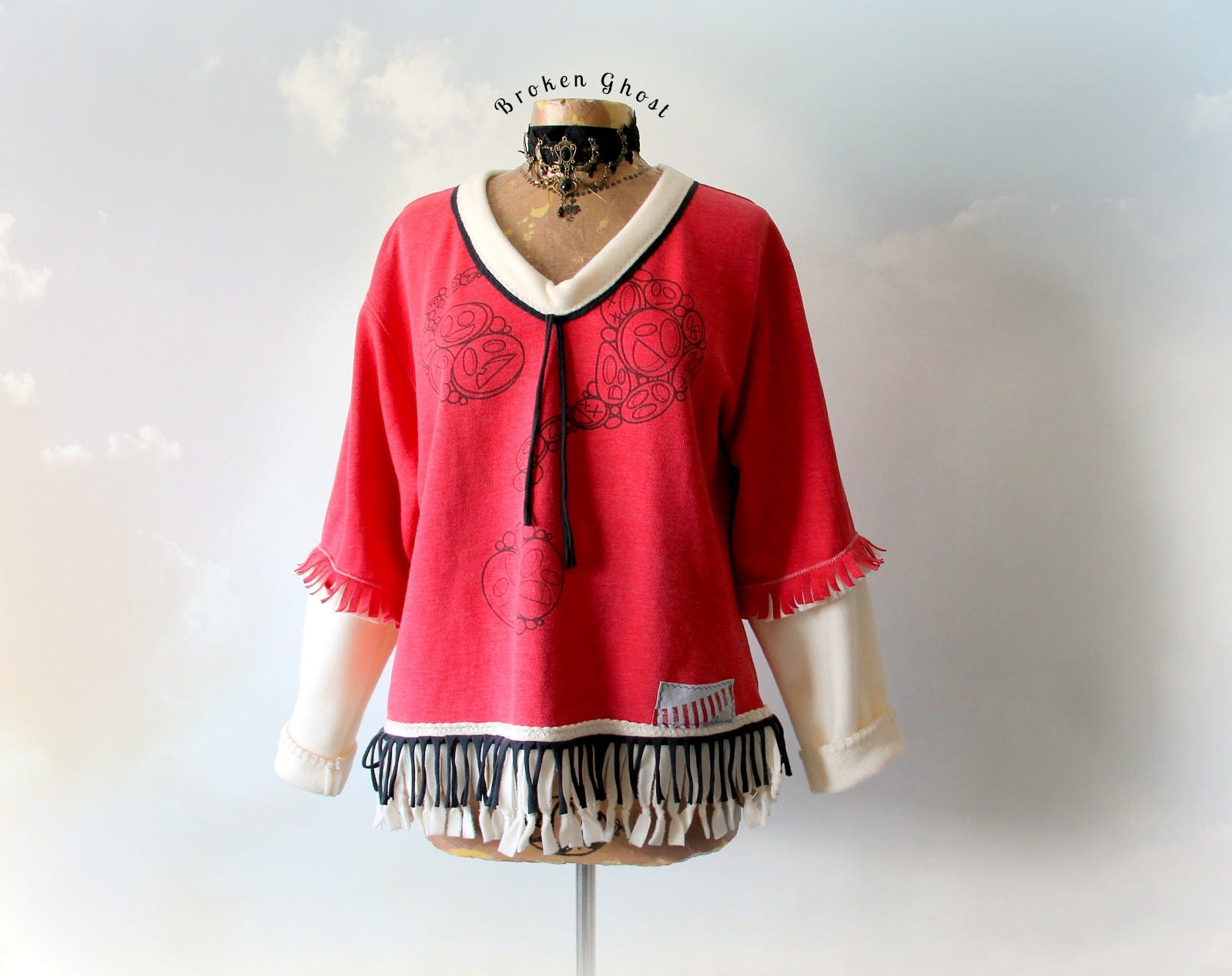 Red Fringe Shirt Tribal Clothing Women's Sweatshirt Art