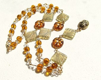 Egyptian Revival Golden Solar Aten and Scarab Necklace