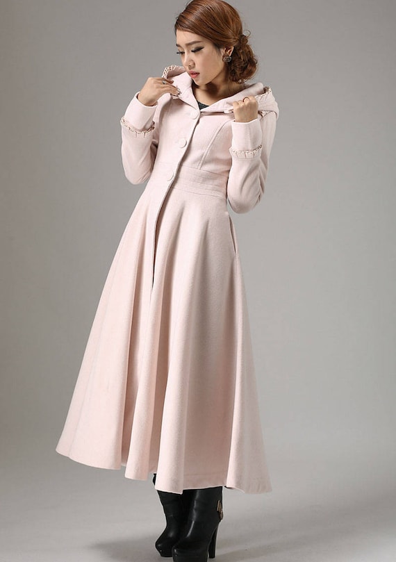 Fit and flare coat pink coat maxi coat long coat winter