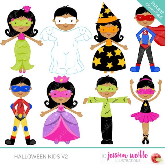 Halloween Kids V2 Cute Digital Clipart - Commercial Use OK - Halloween Graphics, Halloween Clipart, Halloween Costumes Il_570xn