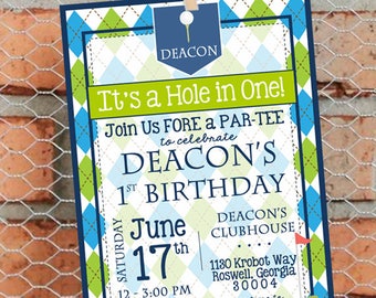 Golf Birthday Party Invitation - Golf First Birthday Party Invitation - Par-Tee - Hole in One - Golf Theme - Customize - Printable - 5x7