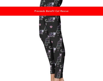 Benefits Cat Rescue • Sugar Skull Cat Leggings, Capris or Yoga Pants