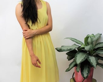 Carnegie of London Canary Yellow Chiffon Midi Dress Size UK 10/12, US 6/8, EU 38/40