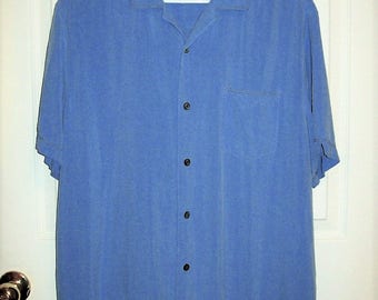 Vintage Men's Blue Silk Short Sleeve Shirt by Axis LA Large Only 7 USD