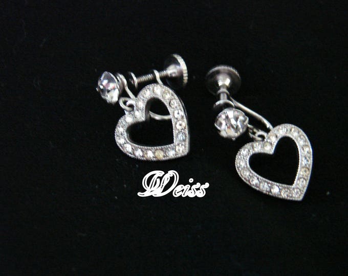 1950s WEISS Rhinestone Chandelier Earrings / Heart Motifs / Wedding / Designer Signed / Mid Century / Vintage Jewelry / Jewellery