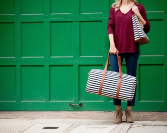 Personalized Duffel Bag, Monogram Stripe Overnight Bag, Monogram Weekender, Duffle Bag, Personalized Travel Bag for Women, Bridesmaids Gift