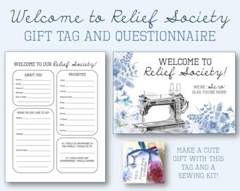 Welcome to Relief Society Gift Tag and Questionnaire - LDS Printable - Perfect for New Sisters - YW to RS transition