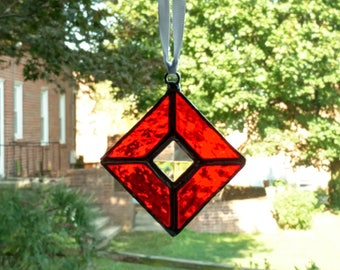 Stained Glass Christmas Tree Ornament, Red Bevel Ornament, Christmas Suncatcher, Holiday Decoration, Christmas Gift, Stocking Stuffer