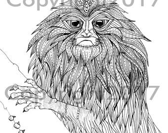 Monkey coloring page | Etsy