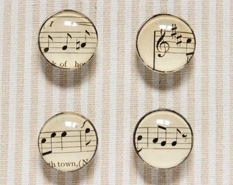 Music Sheet Glass Magnets / / Kitchen magnets Office Deco, Music magnets, Fridge Magnet, 1 "magnets, Set of Four Magnets, Glass Magnet