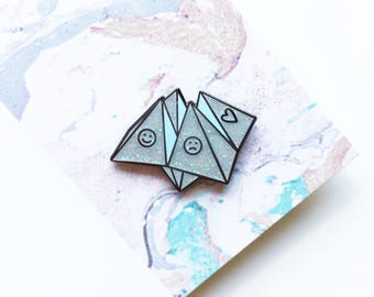 Origami Fortune Teller Enamel Pin Lapel Pin Badge - White Glitter Hard Enamel 80s/90s Retro
