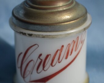 Victorian Barber Cream Jar with Lid, Rare Antique Apothecary Jar, Hazel-Atlas Milk Glass