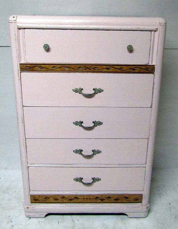 Tall pink Dresser art deco waterfall style