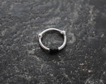 Wire wrapped 16g (1.2mm) Silver Plated Thin Rope Design Septum Clicker Jewelry Piercing Nose Ring Daith