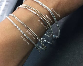 925 Solid Sterling Silver Chain Bracelet-Thinn chain bracelet-Italian Solid Sterling Silver Chains-Polished