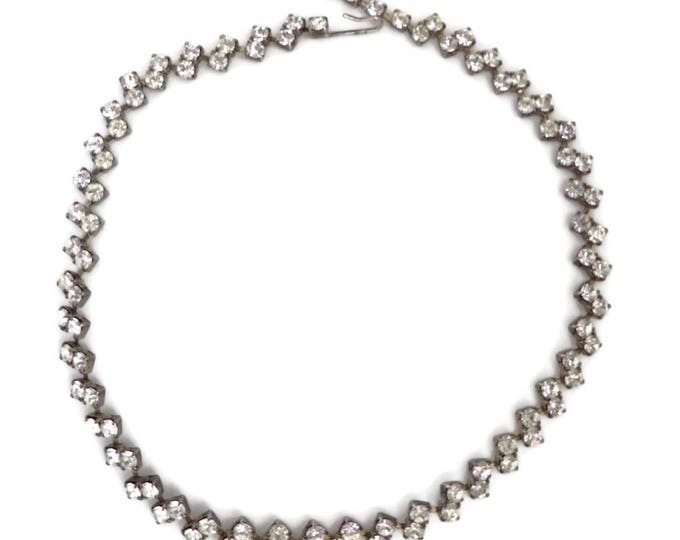 Classic Rhinestone Necklace | Vintage Linked Rhinestone Choker | Mid Century Bridal Jewelry