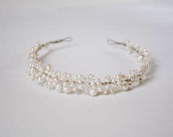 pearl headband, bridal headpiece, wedding headband, wedding headpiece, pearl headpiece, pearl bridal hair accessories, bridal tiara - LEAH
