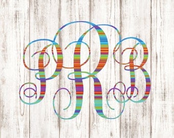 Serape Monogram Vinyl Decal - Script Vine Rainbow Mexican Blanket