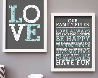 Family Print Set - Gallery Wall Set - Family Rules - Family Sign - LOVE Print