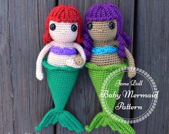 Crochet Mermaid Doll Pattern ~ Jane Doll Baby Mermaid Crochet Pattern