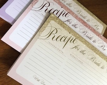 Recipe card for bridal shower: Gold sparkle blush, rose gold, silver sparkles- DOWNLOAD or printed